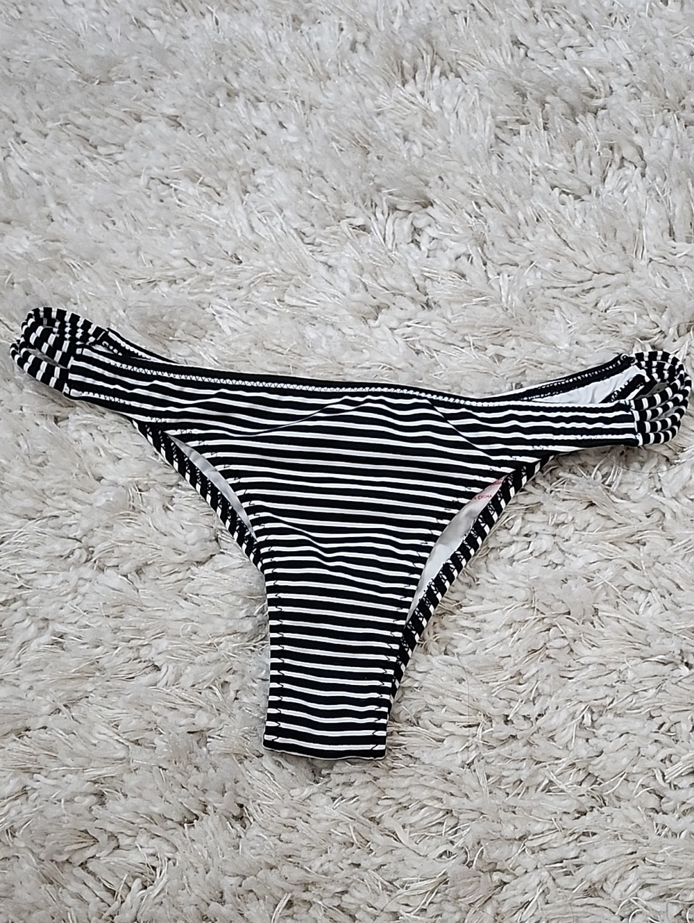 Victoria's Secret Black and White Striped Super Strapper Itsy Bikini Bottom XS